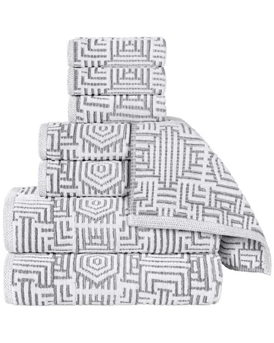Superior Jasper Cotton Modern Geometric Jacquard Plush 8pc Towel Set In Neutral