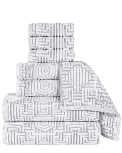 Superior Jasper Cotton Modern Geometric Jacquard Plush 8pc Towel Set In Blue