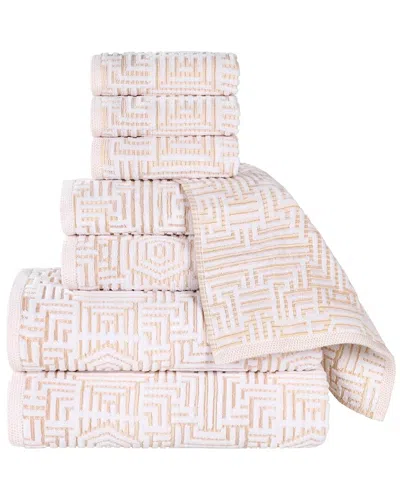 Superior Jasper Cotton Modern Geometric Jacquard Plush 8pc Towel Set In Neutral