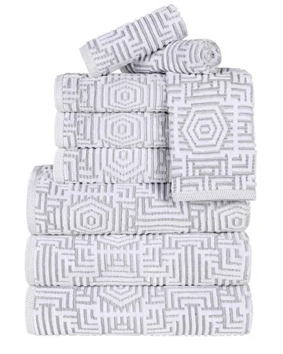 Superior Jasper Cotton Modern Geometric Jacquard Plush 9pc Towel Set In Black