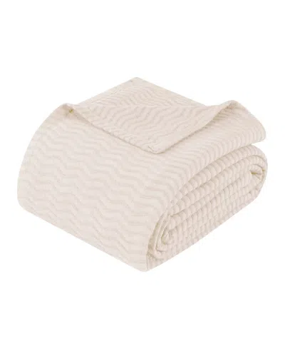 Superior Jena Cotton Textured Chevron Lightweight Woven Blanket, California King In Ivory