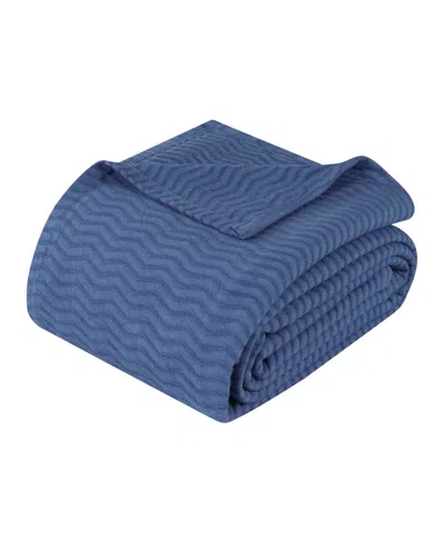 Superior Jena Cotton Textured Chevron Lightweight Woven Blanket, California King In Merritt Blue