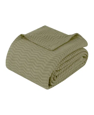 Superior Jena Cotton Textured Chevron Lightweight Woven Blanket, California King In Sage