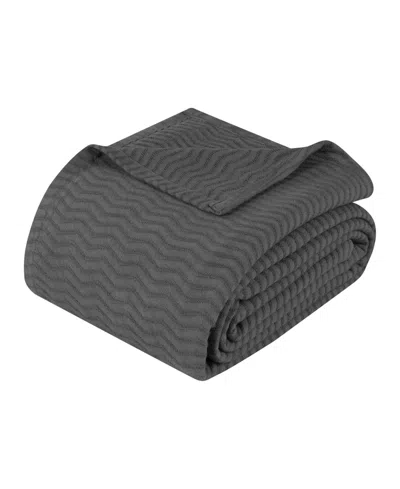 Superior Jena Cotton Textured Chevron Lightweight Woven Blanket, Full/queen In Charcoal
