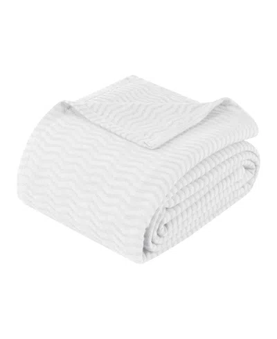 Superior Jena Cotton Textured Chevron Lightweight Woven Blanket, Twin In White