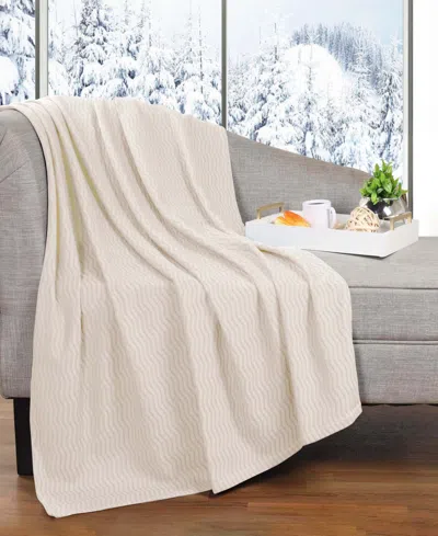 Superior Jena Cotton Textured Chevron Lightweight Woven Throw, 50" X 60" In Ivory