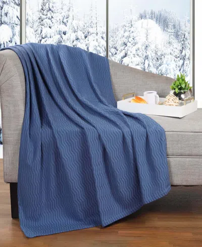 Superior Jena Cotton Textured Chevron Lightweight Woven Throw, 50" X 60" In Merritt Blue