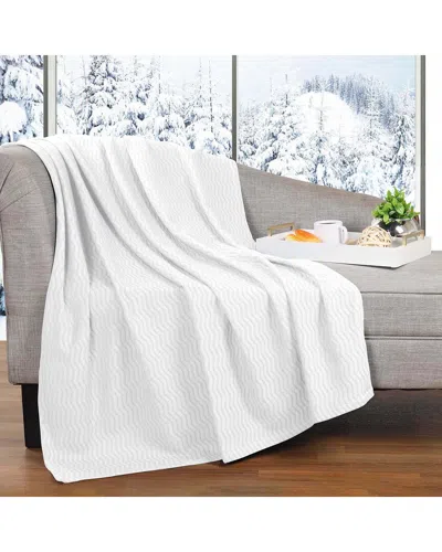 Superior Jena Cotton Textured Chevron Lightweight Woven Throw Blanket In White