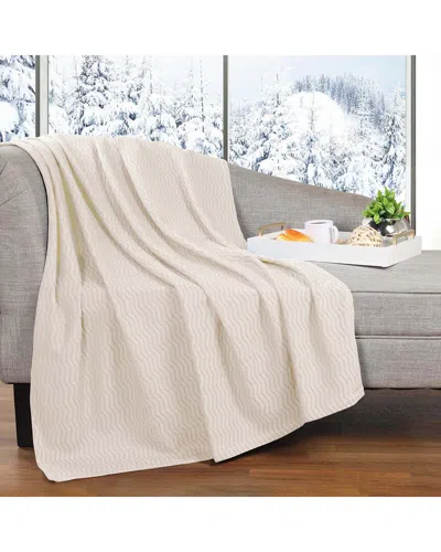 Superior Jena Cotton Textured Chevron Lightweight Woven Throw Blanket In White