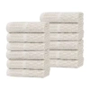 Superior Set Of 12 Juno Medium Weight Checkered Border Washcloths In Neutral