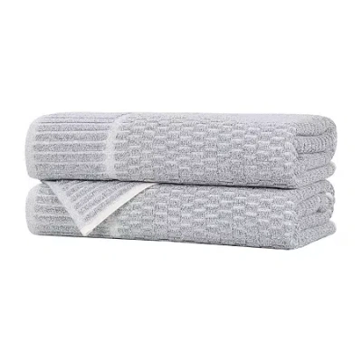 Superior Juno Collection | 80% Cotton 20% Viscose 2-pc. Quick Dry Checked Bath Towel In Blue