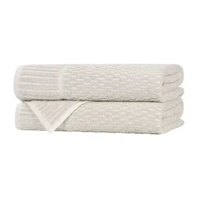 Superior Juno Collection | 80% Cotton 20% Viscose 2-pc. Quick Dry Checked Bath Towel In Sand