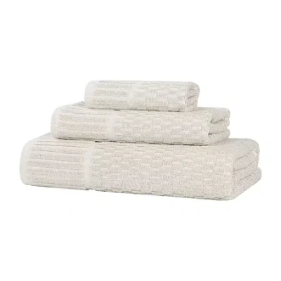 Superior Juno Collection | 80% Cotton 20% Viscose 3-pc. Quick Dry Geometric Bath Towel Set In Sand