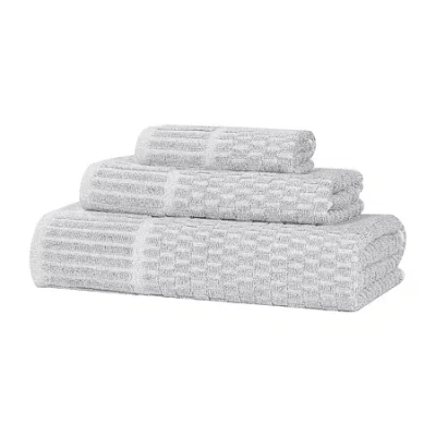 Superior Juno Collection | 80% Cotton 20% Viscose 3-pc. Quick Dry Geometric Bath Towel Set In Silver