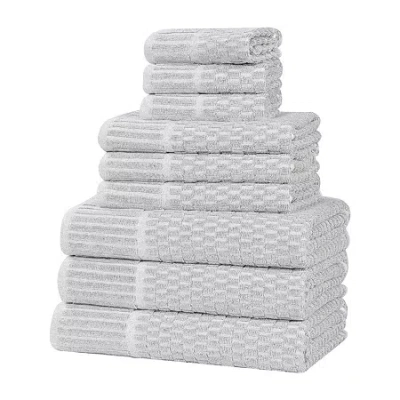 Superior Juno Collection | 80% Cotton 20% Viscose 9-pc. Quick Dry Solid Bath Towel Set In Silver