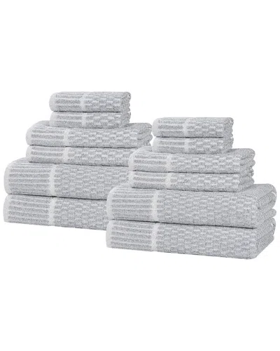 Superior Juno Medium Weight Checkered Border 12pc Towel Set In Gray