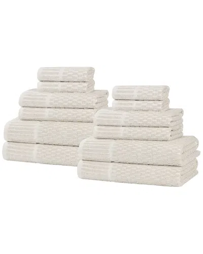 SUPERIOR SUPERIOR JUNO MEDIUM WEIGHT CHECKERED BORDER 12PC TOWEL SET