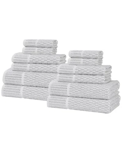 SUPERIOR SUPERIOR JUNO MEDIUM WEIGHT CHECKERED BORDER 12PC TOWEL SET