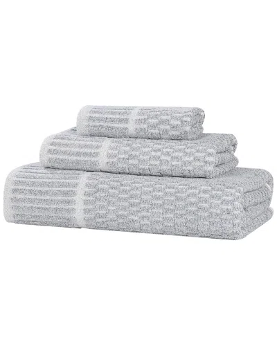 Superior Juno Medium Weight Checkered Border 3pc Towel Set In Gray