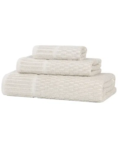 Superior Juno Medium Weight Checkered Border 3pc Towel Set In Neutral