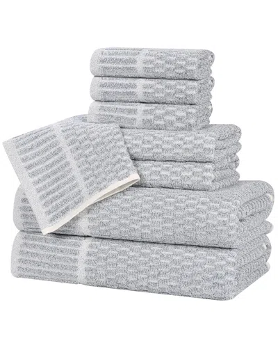 Superior Juno Medium Weight Checkered Border 8pc Towel Set In Gray