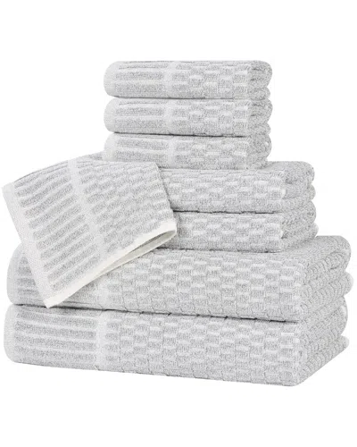 Superior Juno Medium Weight Checkered Border 8pc Towel Set In Gray