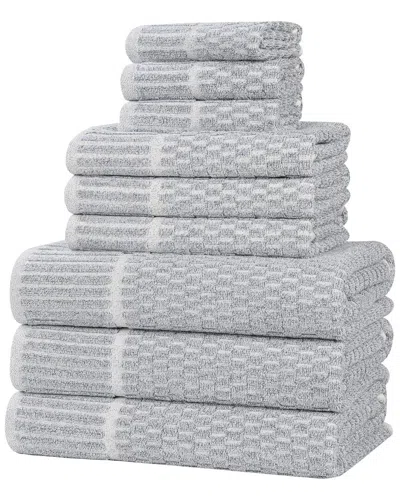 Superior Juno Medium Weight Checkered Border 9pc Towel Set In Gray