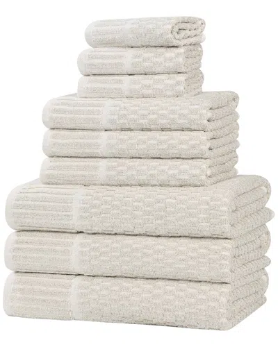 Superior Juno Medium Weight Checkered Border 9pc Towel Set In Neutral