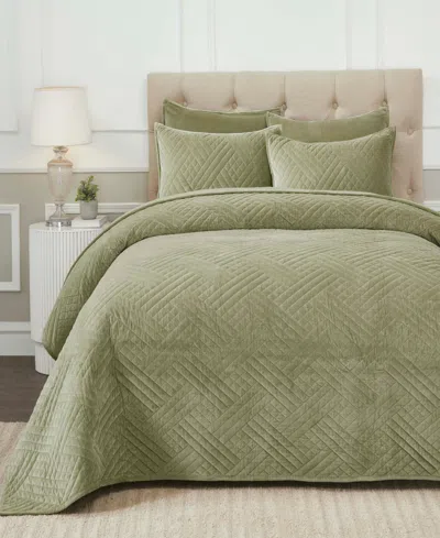 Superior Karina Cotton Velvet Lightweight 3-pc. Quilt Set, Queen In Green