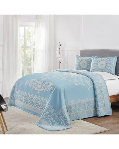 Superior Kymbal Traditional Medallion Lightweight Woven Jacquard Oversized Bedspread Set In Aqua