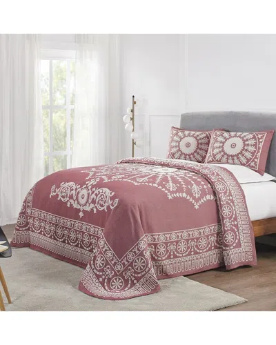 Superior Kymbal Traditional Medallion Lightweight Woven Jacquard Oversized Cotton Blend Bedspread Se In Red