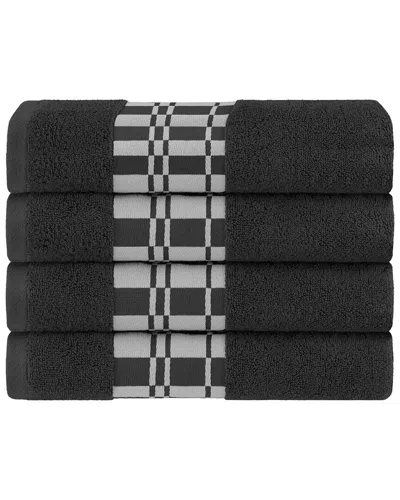 Superior Larissa Cotton 4pc Bath Towel Set With Geometric Embroidered Border