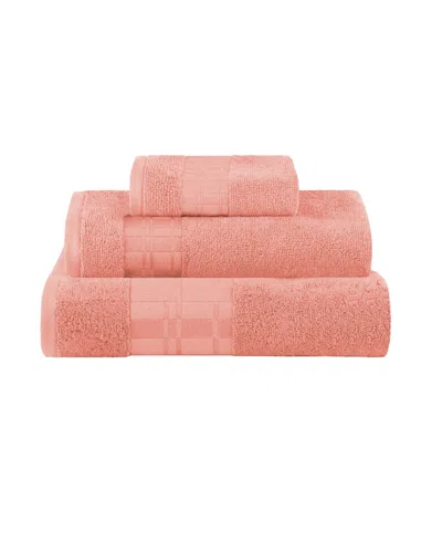 Superior Larissa Geometric Embroidered Jacquard Border Cotton 3-pc. Bath Towel Set In Coral