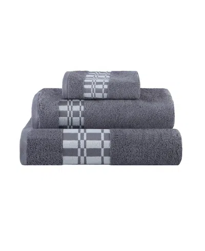 Superior Larissa Geometric Embroidered Jacquard Border Cotton 3-pc. Bath Towel Set In Gray