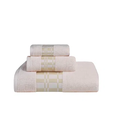 Superior Larissa Geometric Embroidered Jacquard Border Cotton 3-pc. Bath Towel Set In Ivory