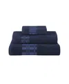 Superior Larissa Geometric Embroidered Jacquard Border Cotton 3-pc. Bath Towel Set In Navy Blue