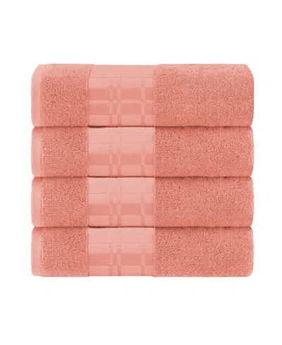 Superior Larissa Geometric Embroidered Jacquard Border Cotton 4-pc. Bath Towel Set In Coral