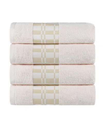Superior Larissa Geometric Embroidered Jacquard Border Cotton 4-pc. Bath Towel Set In Ivory