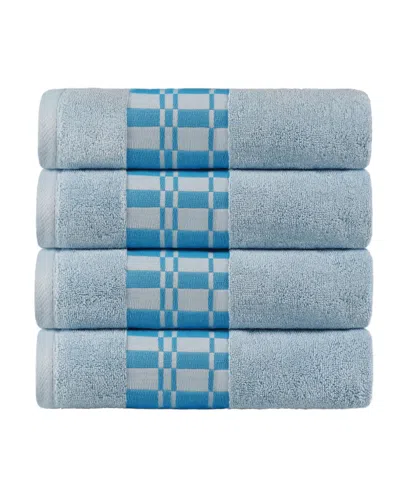 Superior Larissa Geometric Embroidered Jacquard Border Cotton 4-pc. Bath Towel Set In Light Blue