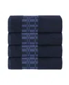 Superior Larissa Geometric Embroidered Jacquard Border Cotton 4-pc. Bath Towel Set In Navy-blue