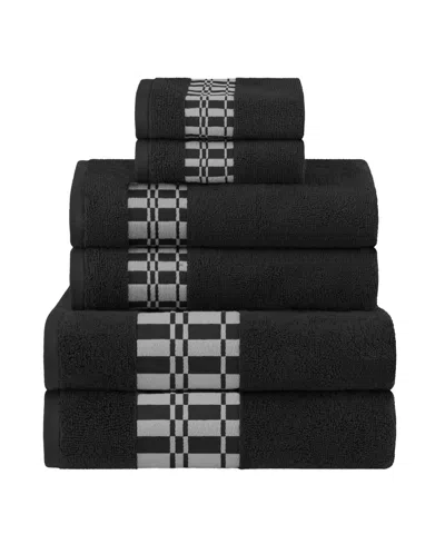 Superior Larissa Geometric Embroidered Jacquard Border Cotton 6-pc. Bath Towel Set In Black