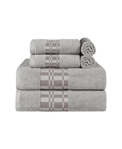 Superior Larissa Geometric Embroidered Jacquard Border Cotton 6-pc. Bath Towel Set In Chrome