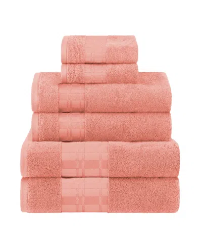 Superior Larissa Geometric Embroidered Jacquard Border Cotton 6-pc. Bath Towel Set In Coral