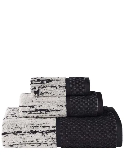 Superior Lodie Cotton Plush Jacquard Solid 3pc Towel Set In Black