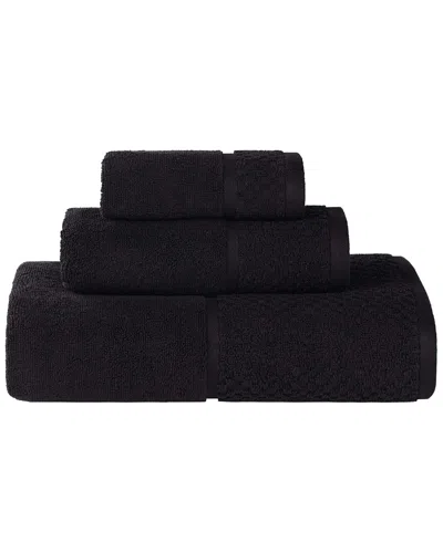 Superior Lodie Cotton Plush Jacquard Solid 3pc Towel Set In Black