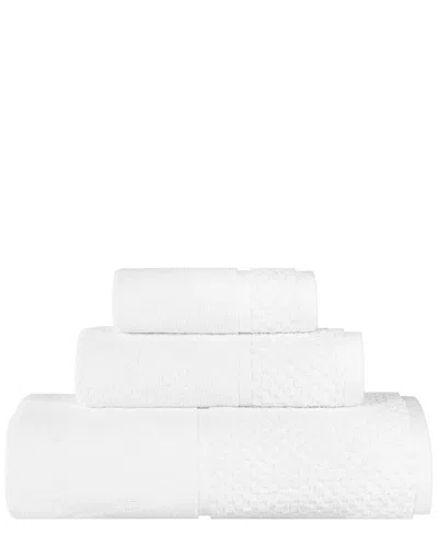 Superior Lodie Cotton Plush Jacquard Solid 3pc Towel Set In White