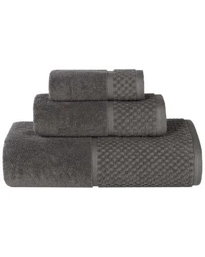 Superior Lodie Cotton Plush Jacquard Solid 3pc Towel Set In Gray