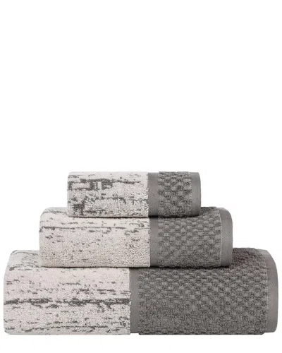 Superior Lodie Cotton Plush Jacquard Solid 3pc Towel Set In Gray