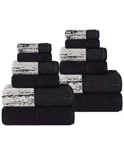 Superior Lodie Cotton Plush Jacquard Solid & Two-toned 12pc Towel Set In Black