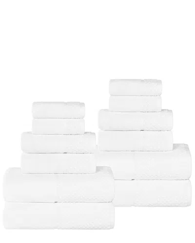 Superior Lodie Cotton Plush Jacquard Solid & Two-toned 12pc Towel Set In White